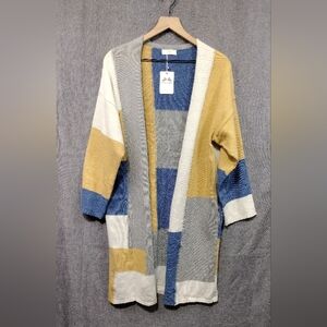 NWT Patchwork Open Front Cardigan Women's M Multicolor Artsy Retro Boho 90s Y2K